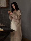 Beige gauze cotton lounge dress by Lian Loungewear featuring bohemian style, relaxed fit, and lightweight fabric for comfortable wear.