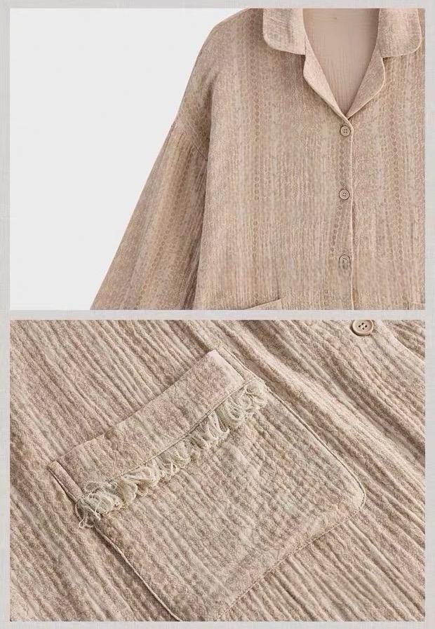 Beige gauze cotton lounge dress by Lian Loungewear featuring bohemian style, relaxed fit, and lightweight, breathable fabric.