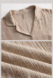 Beige gauze cotton lounge dress by Lian Loungewear in bohemian style, featuring relaxed fit and flowy fabric.