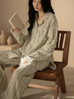 Blue gauze cotton pajama set for women by Lian Loungewear, comfortable zen meditation outfit with relaxed fit.