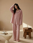 Blue gauze cotton pajamas set for women by Lian Loungewear, comfortable zen meditation outfit with relaxed fit.