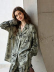 Butterfly Print Cotton Pyjama Set: Oriental Button-Up Loungewear