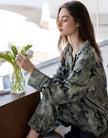 Butterfly Print Cotton Pyjama Set: Oriental Button-Up Loungewear