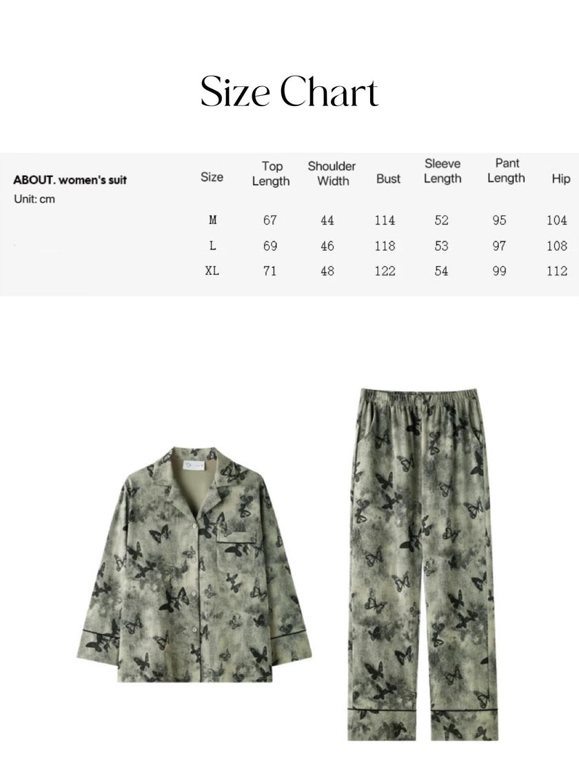 Butterfly Print Cotton Pyjama Set: Oriental Button-Up Loungewear