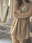 Lian Loungewear cotton gauze kimono pajama set with baby-grade softness, featuring a nightgown and matching pants for Japanese loungewear.