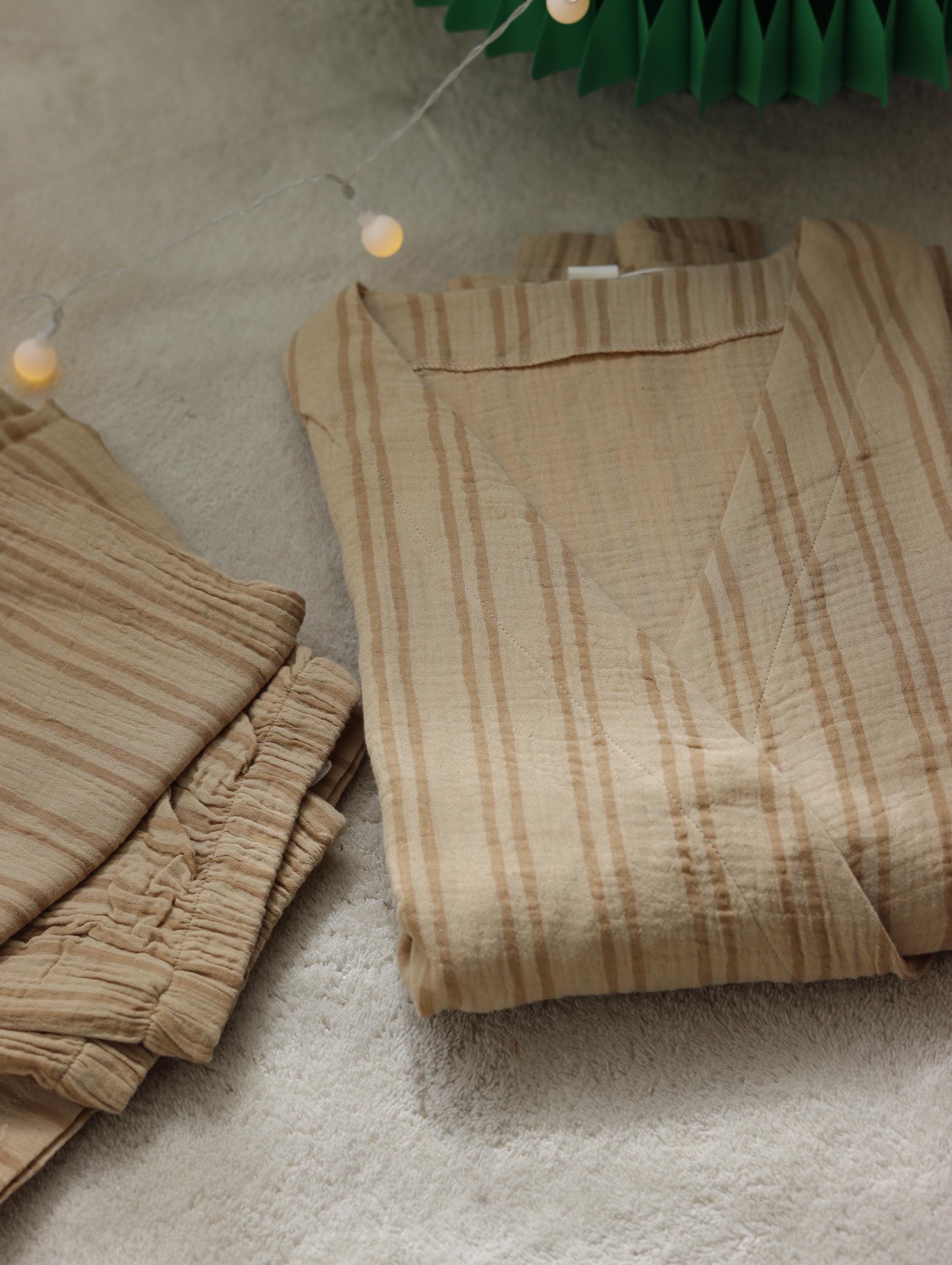 Lian Loungewear cotton gauze kimono pajama set with nightgown and pants, soft Japanese loungewear for cozy comfort.