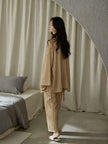 Lian Loungewear cotton gauze kimono pajama set with matching nightgown and pants, Japanese-inspired baby-grade soft cotton loungewear.