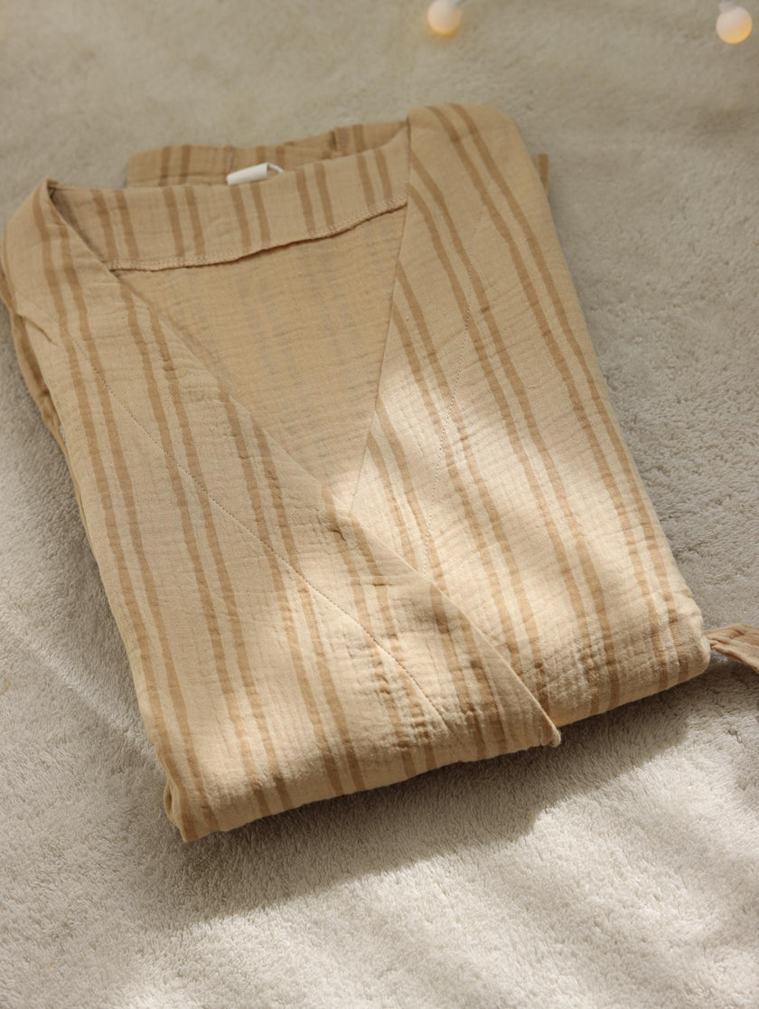 Lian Loungewear cotton gauze kimono pajama set with a soft, breathable nightgown and matching pants for Japanese-inspired loungewear.