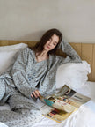 Lian Lounwear floral cotton pajama set, 3-piece women's loungewear with matching top, pants, and shorts, featuring a vibrant floral pattern.