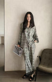 Women's floral cotton pajama set with lace trim by Lian Loungewear, featuring a cozy, comfortable loungewear design.