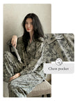 Women's floral cotton pajama set with lace trim by Lian Loungewear, cozy loungewear for comfortable nights.