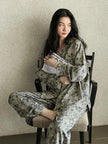 Women's floral cotton pajama set with lace trim from Lian Loungewear, cozy and comfortable loungewear for women.
