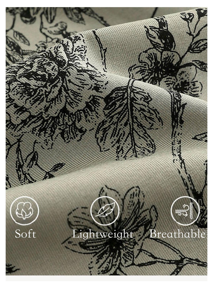 Women's floral cotton pajama set with lace trim from Lian Loungewear, cozy loungewear for relaxing at home.