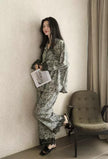 Women's floral cotton pajama set with lace trim from Lian Loungewear, featuring a cozy and comfortable loungewear design.