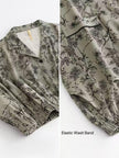 Women's floral cotton pajama set with lace trim from Lian Loungewear, featuring a cozy and comfortable loungewear design.