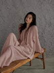 Lian Loungewear gauze cotton pajamas set with embroidered Zen design, comfortable loungewear for relaxing at home.