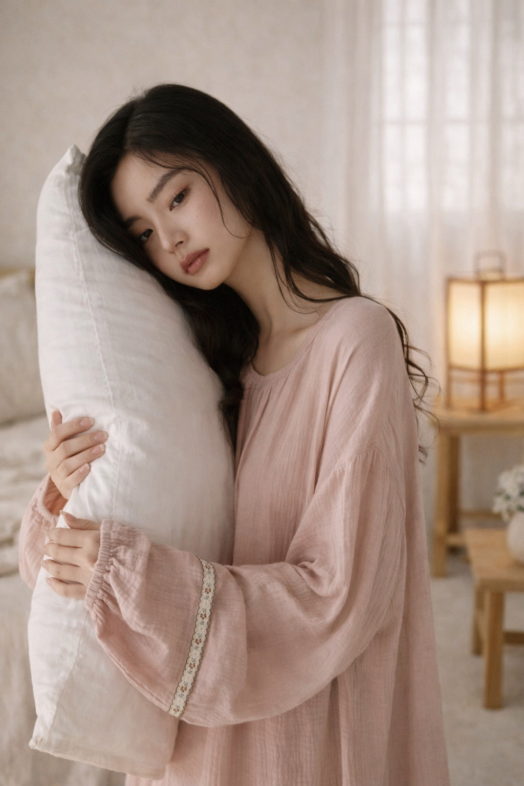 Lian Loungewear gauze cotton pajamas in soft, breathable fabric, featuring a maxi dress style with relaxed fit and comfortable design.