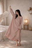 Lian Loungewear gauze cotton pajamas and soft breathable maxi dress, featuring lightweight, comfortable fabric and relaxed fit.