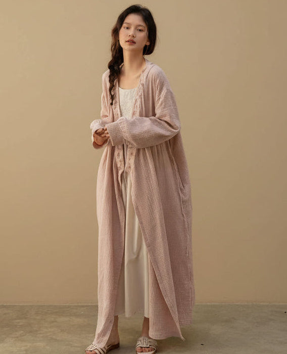 Lian Loungewear Japanese Kimono Robe made of embroidered cotton gauze with intricate design and relaxed fit for comfortable wear.