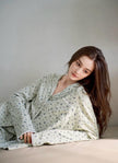 Lian Loungewear lavender floral cotton pajama set with mint-colored soft loungewear sleepwear for women.