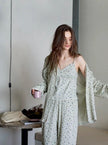 Lian Loungewear lavender floral cotton pajama set in mint color, soft loungewear sleepwear with a floral pattern and relaxed fit.