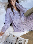 Lian Loungewear lavender floral cotton pajama set with mint-colored soft loungewear sleepwear for women.