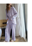 Lian Loungewear lavender floral cotton pajama set with mint-colored soft sleepwear for comfortable loungewear.