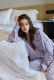 Lian Loungewear lavender floral cotton pajama set with mint-colored sleepwear, featuring soft fabric and relaxed fit for comfortable sleep.