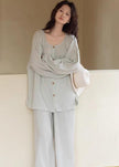 Mint green gauze cotton pajama set by Lian Loungewear featuring a breathable wide-leg design for comfortable sleepwear.