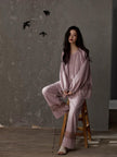 Natural cotton pajama set by Lian Loungewear with soft lace trim, featuring a relaxed fit and comfortable loungewear style.
