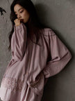 Natural cotton pajama set by Lian Loungewear with soft lace trim, featuring a relaxed fit and comfortable loungewear design.