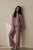 Natural cotton pajama set by Lian Loungewear featuring soft lace trim and comfortable loungewear design.