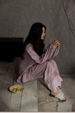 Lian Loungewear natural cotton pajama set with soft lace trim, featuring a relaxed fit and comfortable loungewear design.