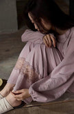 Natural cotton pajama set with soft lace trim from Lian Loungewear, featuring a relaxed fit and cozy loungewear style.