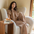 Lian Loungewear embroidered cotton gauze nightdress and pants set, soft and breathable sleepwear with delicate embroidery details.