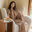 Lian Loungewear embroidered cotton gauze nightdress and pants set with vintage ruffle sleeves, soft muslin, breathable sleepwear.