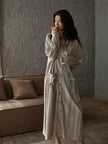 Lian Loungewear cotton robe dress with frayed cuffs, minimalist design, perfect for comfortable loungewear or cozy gift.