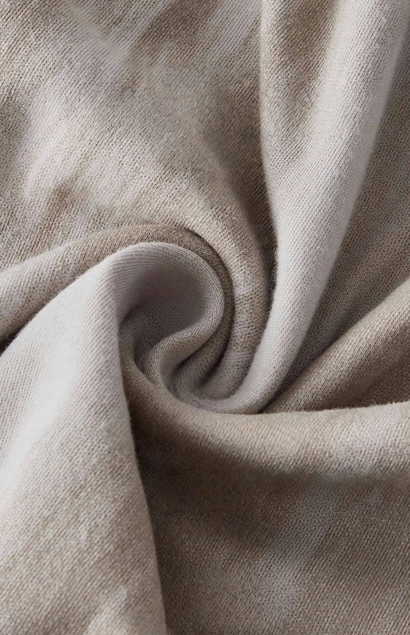 Lian Loungewear cotton robe dress with frayed cuffs, minimalist loungewear style, comfortable and relaxed fit.