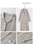 Lian Loungewear cotton robe dress with frayed cuffs, minimalist design, comfortable loungewear for relaxing or gifting.