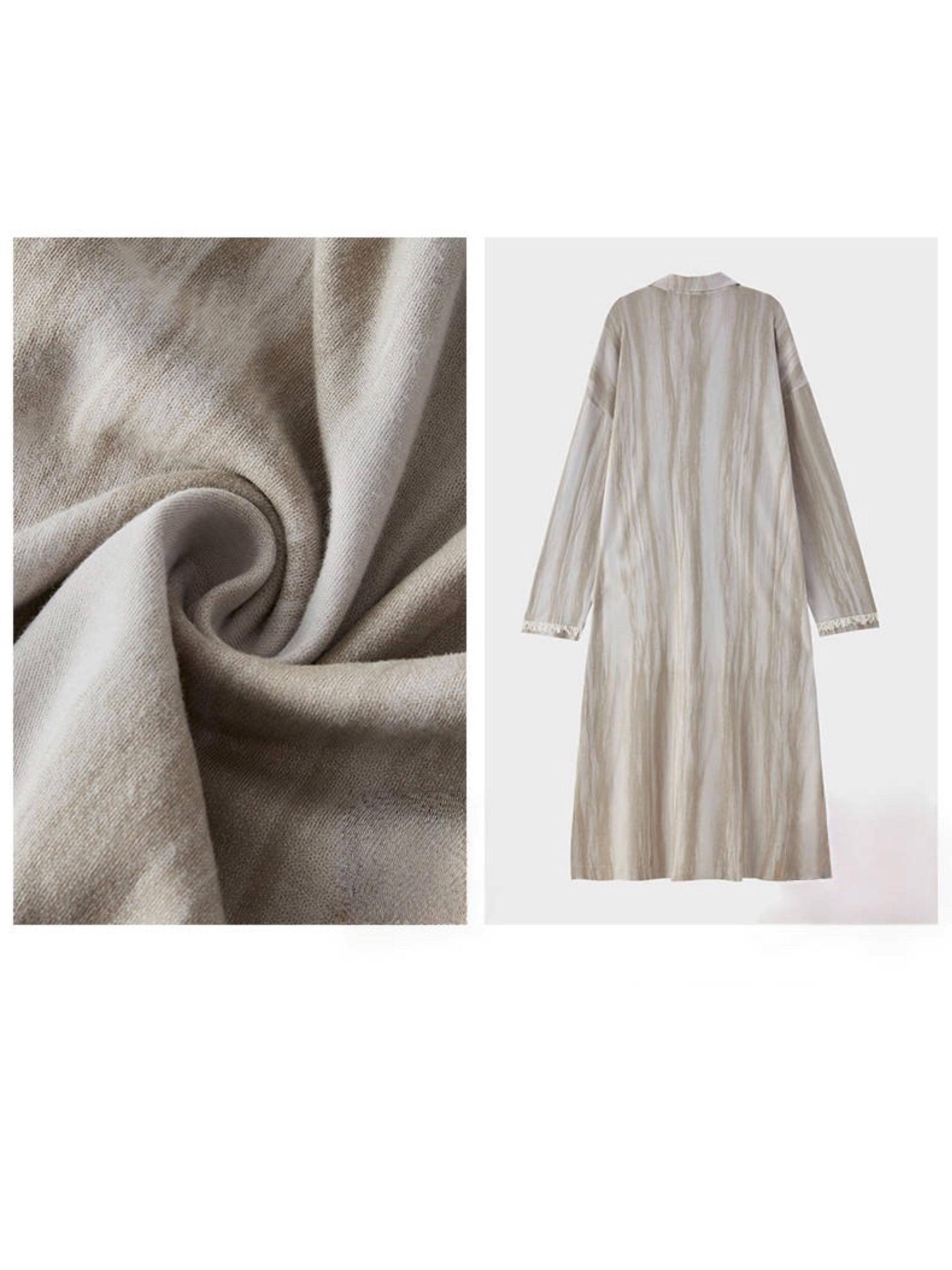 Lian Loungewear cotton robe dress with frayed cuffs, minimalist design, perfect for comfortable loungewear or gifting.