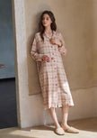 Women's pink plaid cotton pajama set from Lian Loungewear, featuring soft loungewear with a relaxed fit and comfortable fabric.