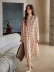 Pink plaid cotton pajama set for women by Lian Loungewear, soft and comfortable loungewear with a relaxed fit.