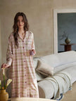Pink plaid cotton pajama set for women by Lian Loungewear, featuring soft, comfortable loungewear with a relaxed fit.