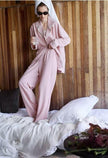 Pink cotton pajamas set for women with lace trim, comfortable lounge sleepwear by Lian Loungewear, perfect for Christmas gift.