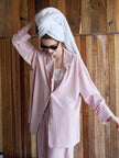 Pink cotton pajamas set for women with lace trim, comfortable lounge sleepwear by Lian Loungewear, perfect for Christmas gift.