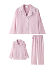 Pink cotton women's pajamas set with lace trim, comfortable lounge sleepwear by Lian Loungewear, perfect for Christmas gift.
