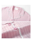 Pink cotton women's pajamas set with lace trim, comfortable lounge sleepwear by Lian Loungewear, ideal for Christmas gift.