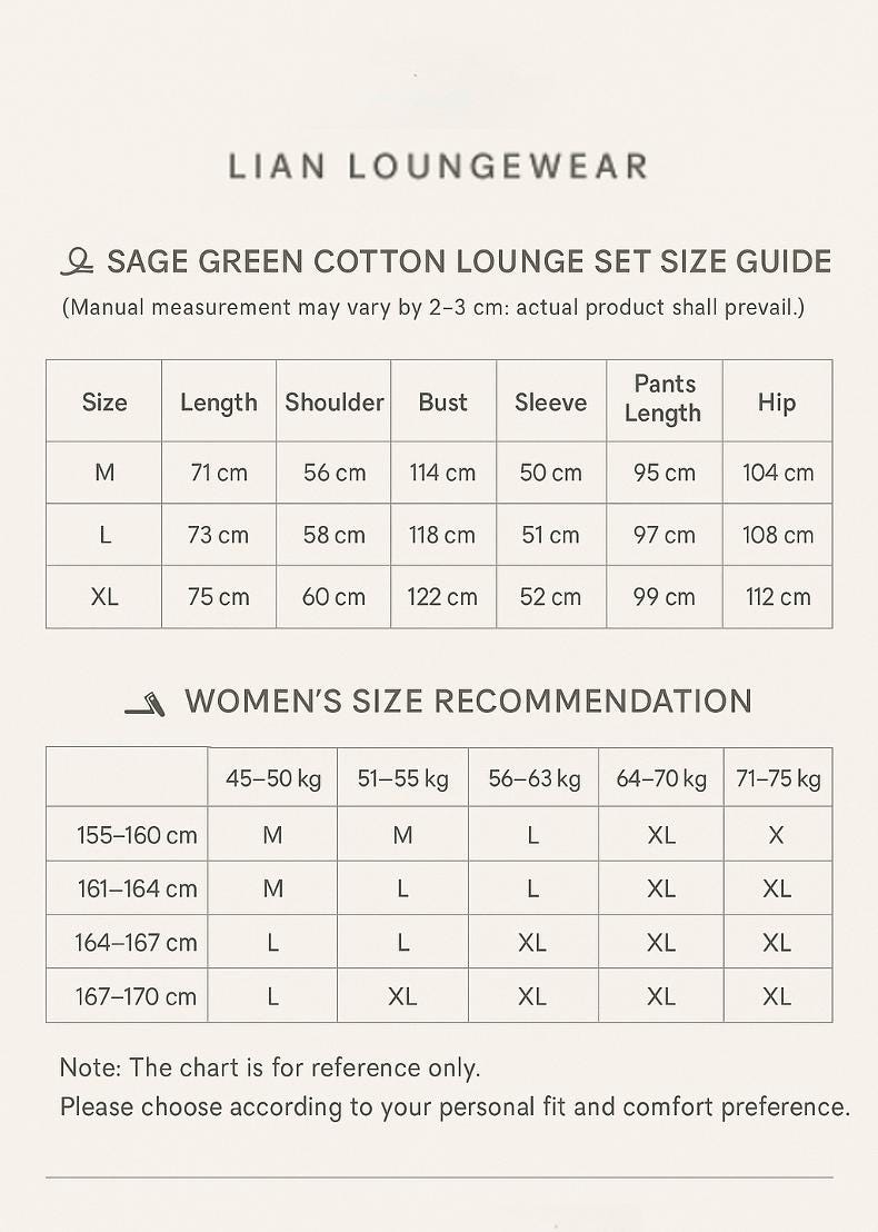 Lian Loungewear women's sage cotton loungewear set with lace hem, two-piece pajama set, comfortable and stylish for relaxing at home.