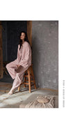 Soft cotton pajama set by Lian Loungewear with kimono collar, bra lining, comfortable loungewear for relaxed evenings.