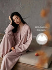 Soft cotton pajama set with kimono collar from Lian Loungewear, featuring built-in bra lining for comfortable sleepwear.